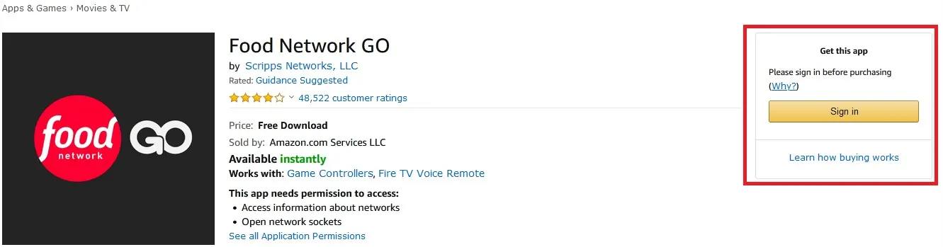 Food Network Go on Amazon Fire TV