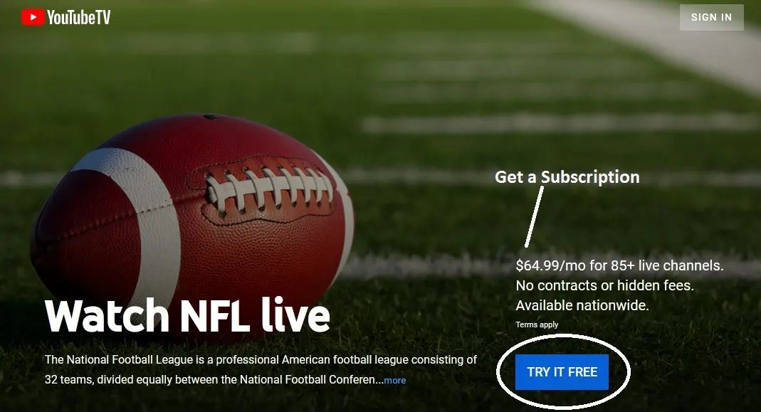 Watch NFL Football Live withYouTube TV